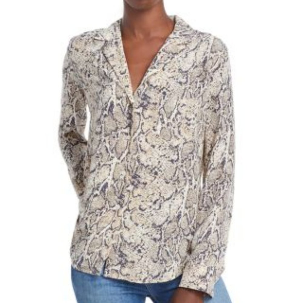 Rails Snakeskin Print Silk Button Down Blouse Sz S - image 1